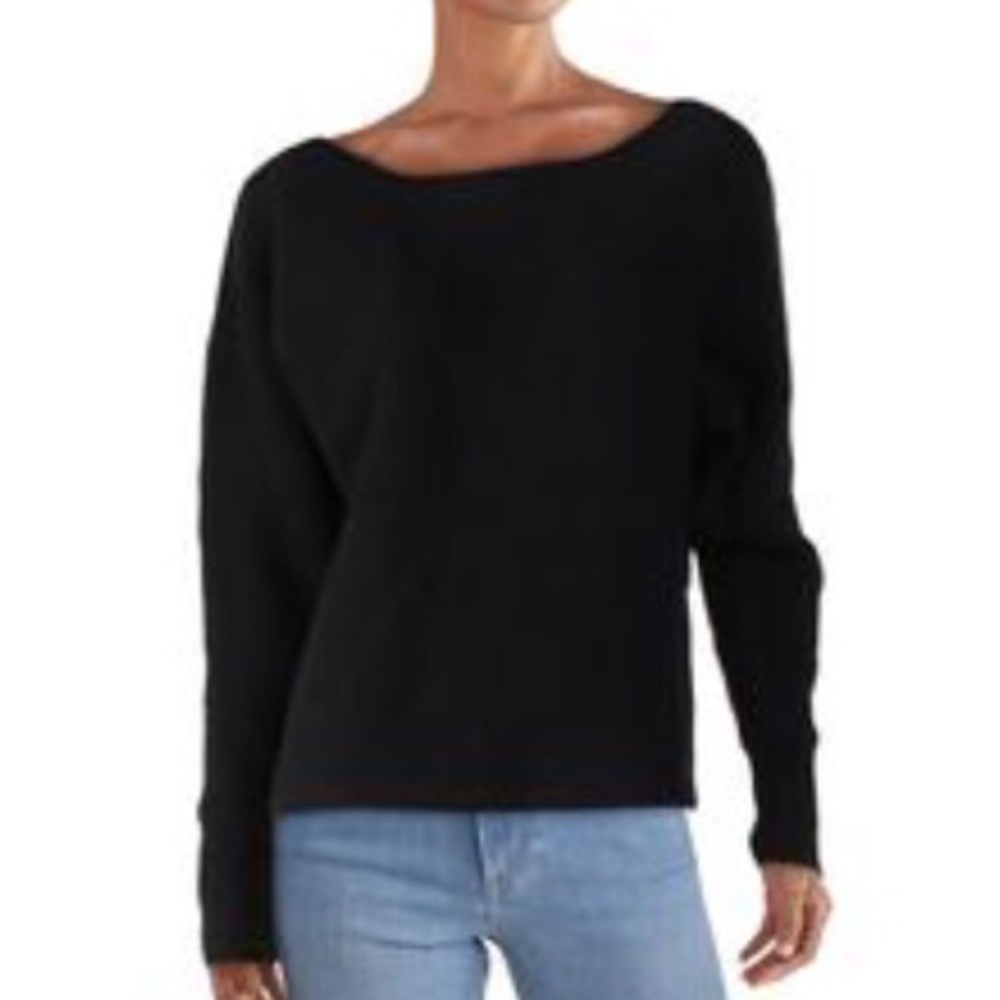 Aqua Long Sleeve Boatneck Ribbed Sweater